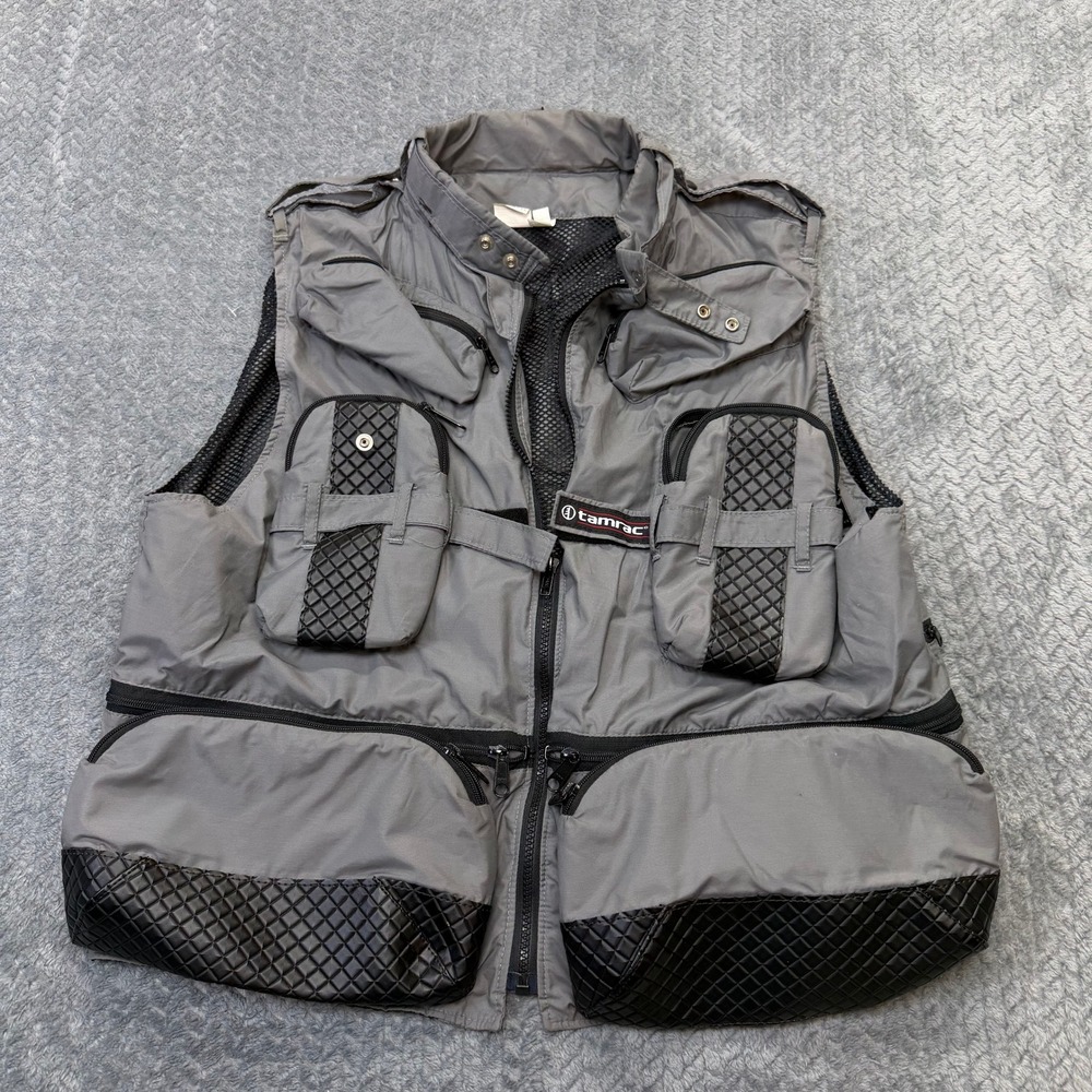 Tamrac Photo Vest Mens L Utility Multi-Pocket Mesh Back Gray Gorpcore USA Made